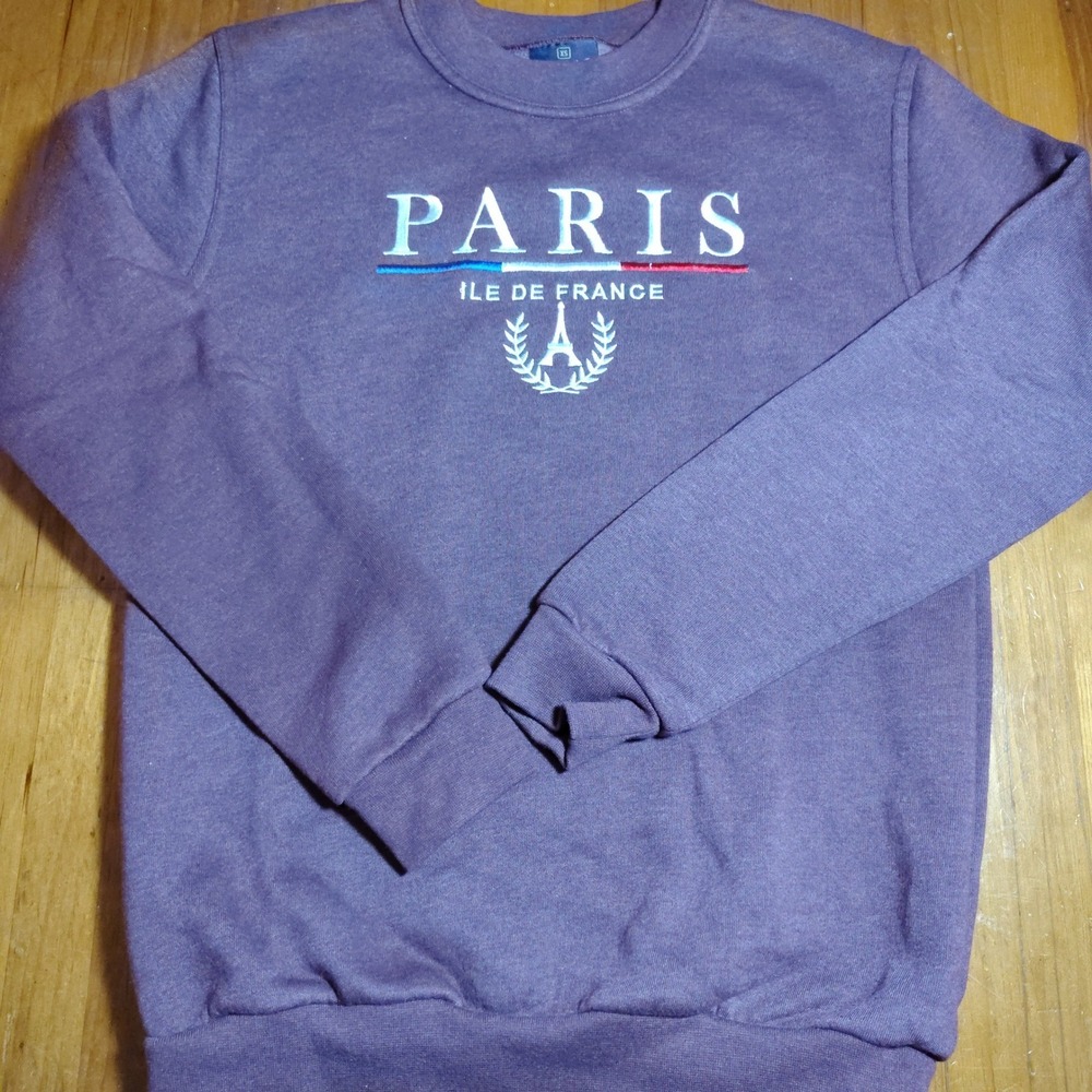 Paris Ile de France Embroidered Crewneck Sweatshirt Maroon Extra Small XS
